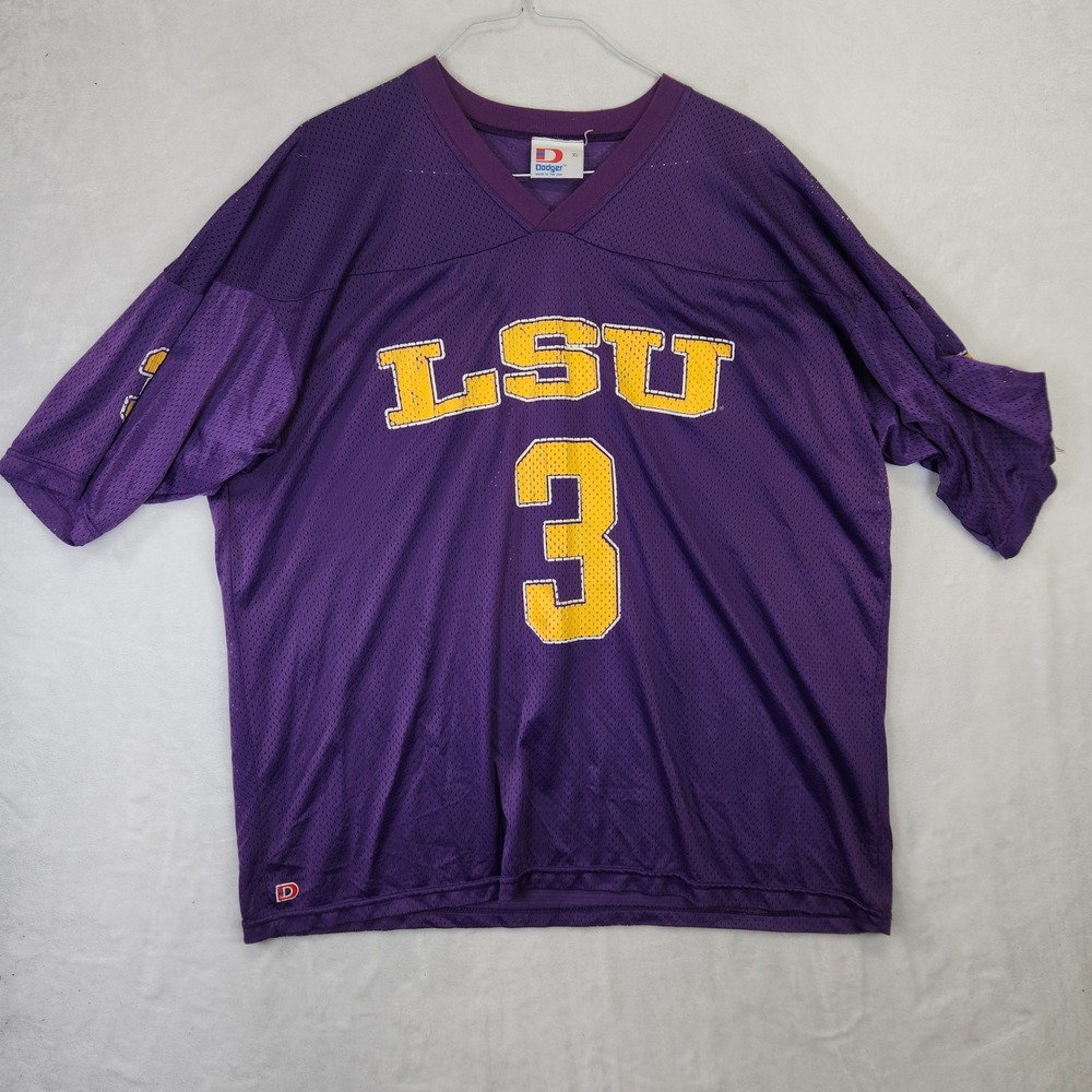 Vintage LSU Tigers Dodger Mesh Jersey Purple Mens XL Made in USA 3 Distressed‎